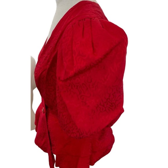 Vintage Mijoli Blouse Silk Puff Sleeves Iridescent Red Faux Wrap Top Sz 6 - Picture 8 of 16